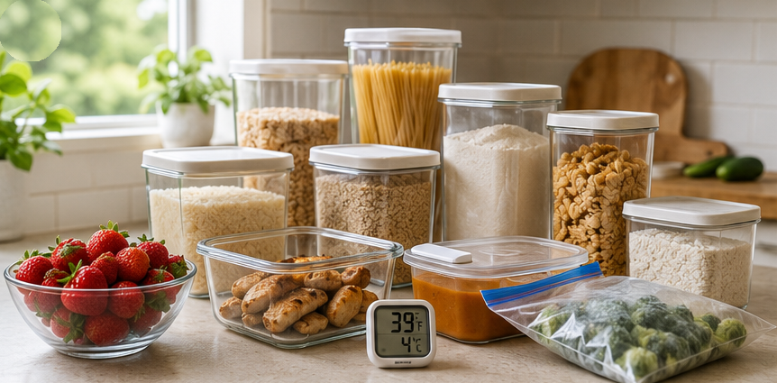 Organized refrigerator, freezer, and pantry foods illustrating better food storage